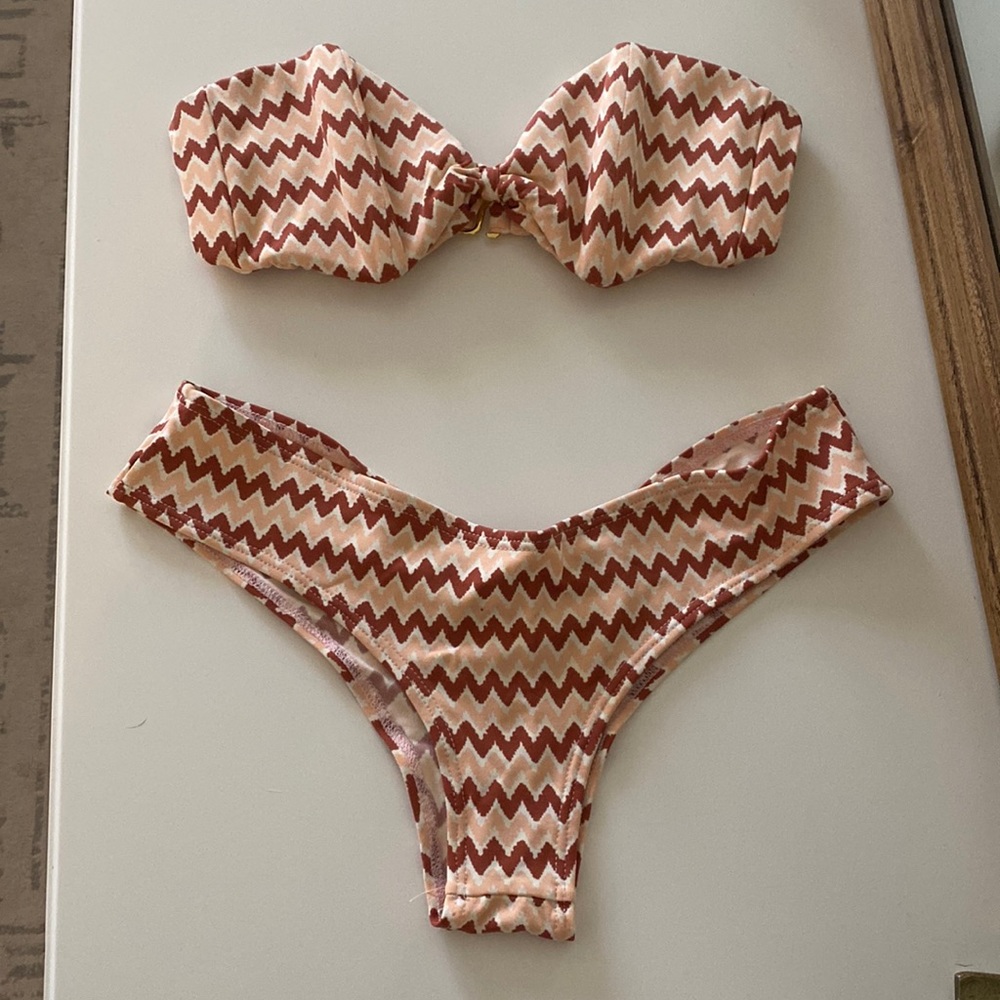 Montce swim strapless top and cheeky bottom. Size small in both